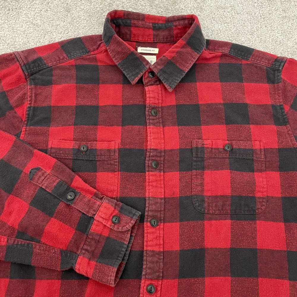 Gap Flannel Shirt Mens XL Red Black Buffalo Plaid Button Down Lumberjack Cabin